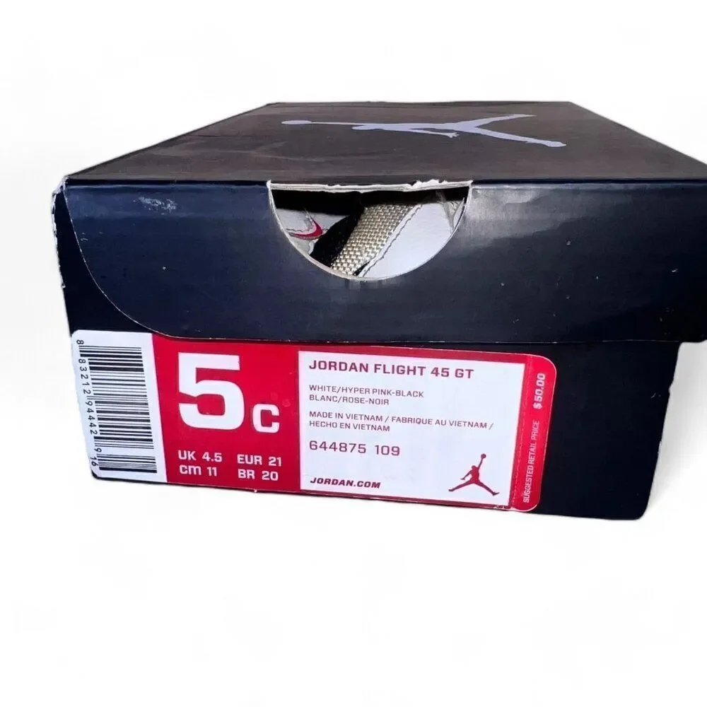 Jordan Flight 45 GT White / Hyper Pink / Black 644875-109‎ Toddler 5 C